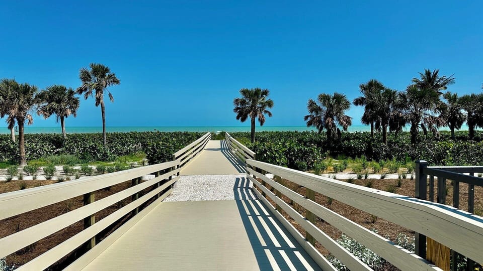 The boardwalk leading to the beach.