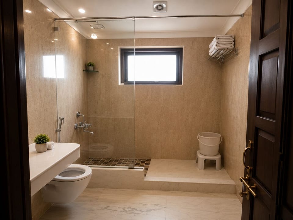 Heritage Queen Room | Bathroom | Shower, slippers, towels, soap