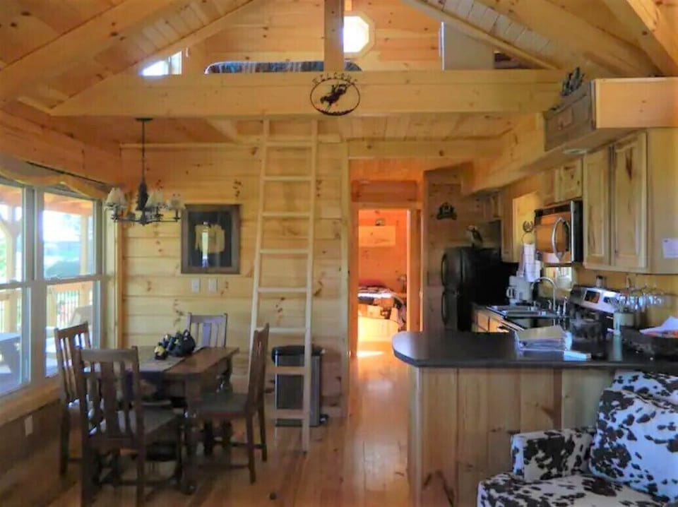 Dining area and ladder to access the loft bedroom. 