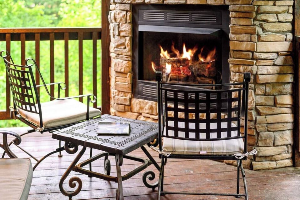 The outdoor fireplace makes for a lovely relaxing spot.