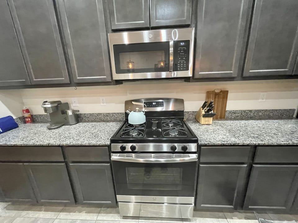 Gas range and oven.