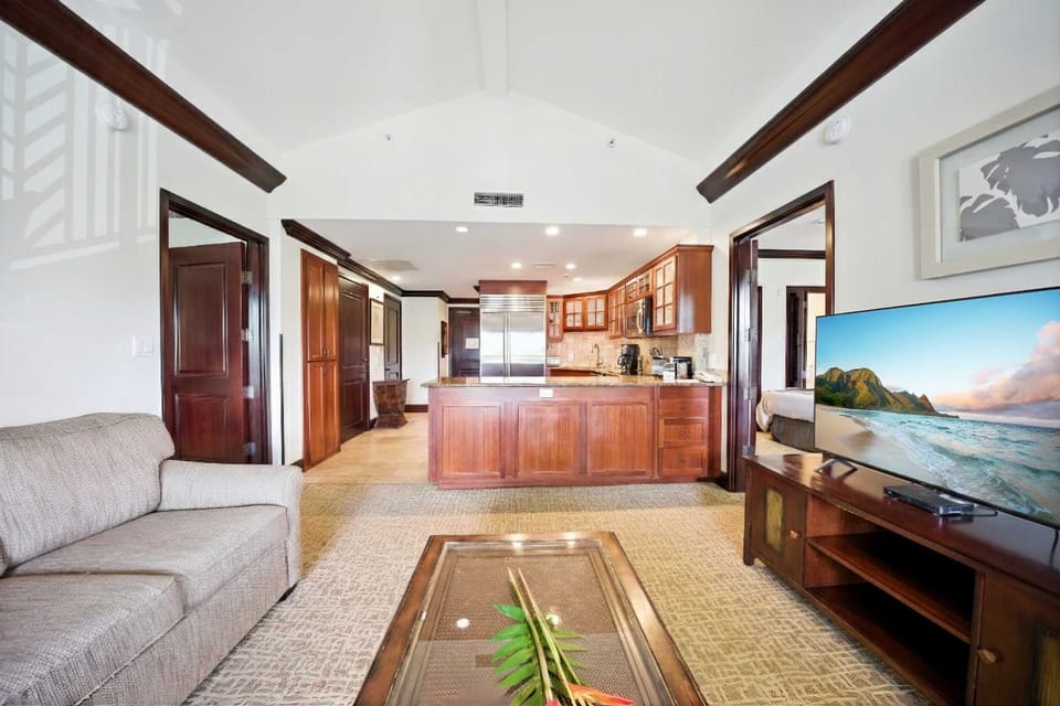 Bright Island-Inspired Living Area with Modern Kitchen