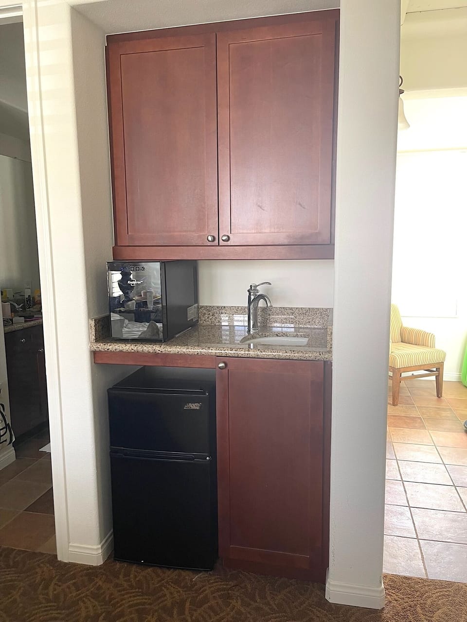 Master bedroom wine cool and refrigerator/w freezer