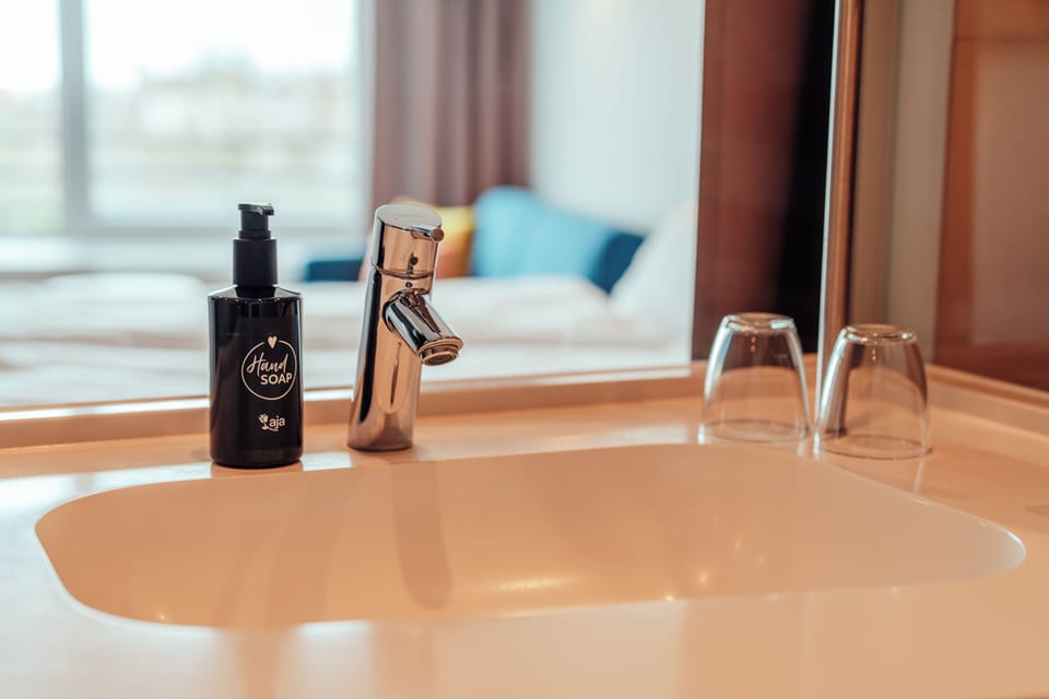 Shower, rainfall showerhead, hair dryer, bathrobes