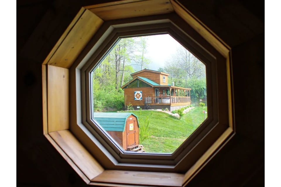 Porthole view from one cabin to the other