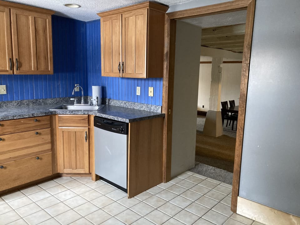 Large kitchen space off the main living area.