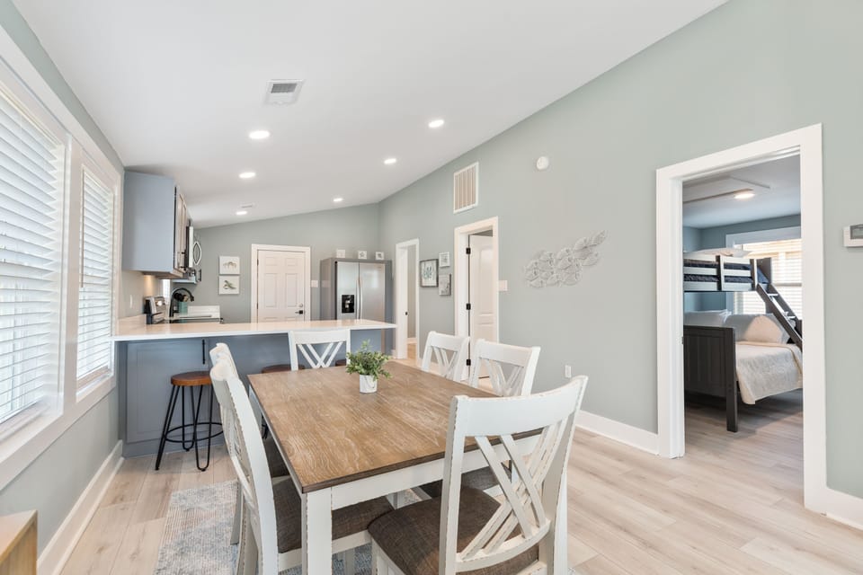 Dining area looking into kitchen