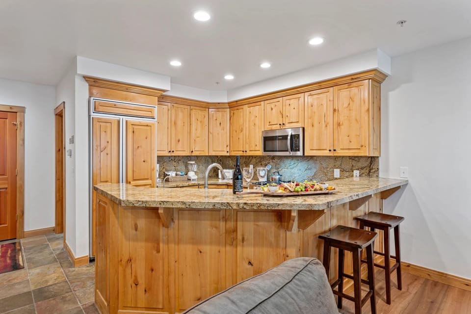 Indoors, Kitchen, Hardwood, Kitchen Island, Microwave