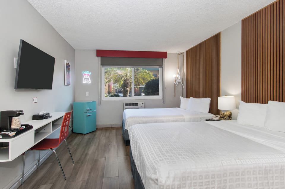 Basic Room, 2 Double Beds | Desk, laptop workspace, blackout drapes, iron/ironing board