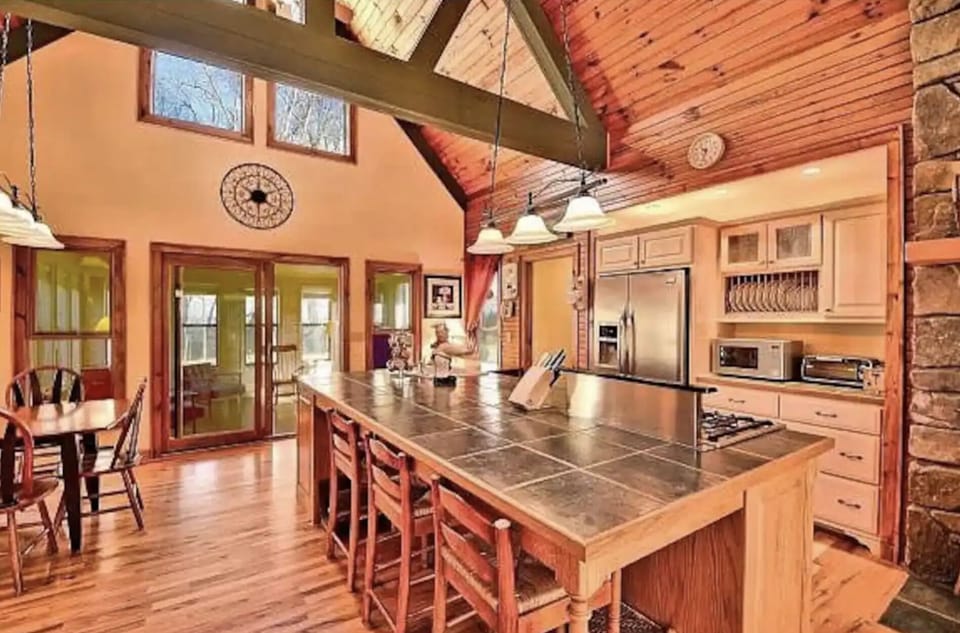 Hugh kitchen island with bar seating. 
