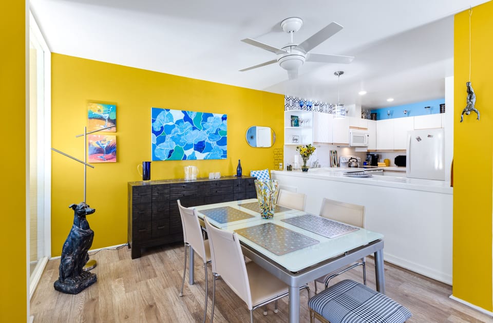 Kitchen opens to dining area.