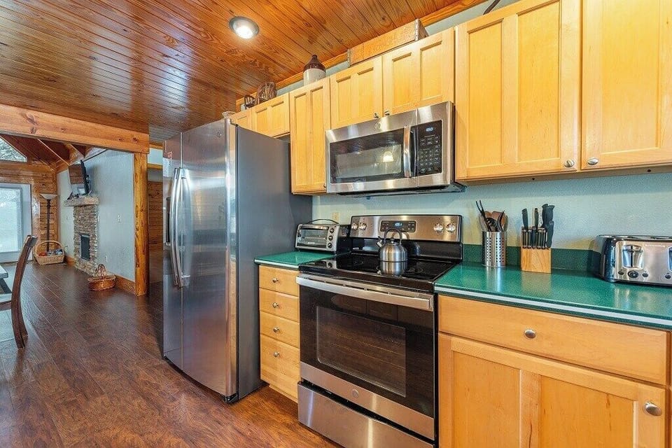 An up close view of the new stainless steal appliances.