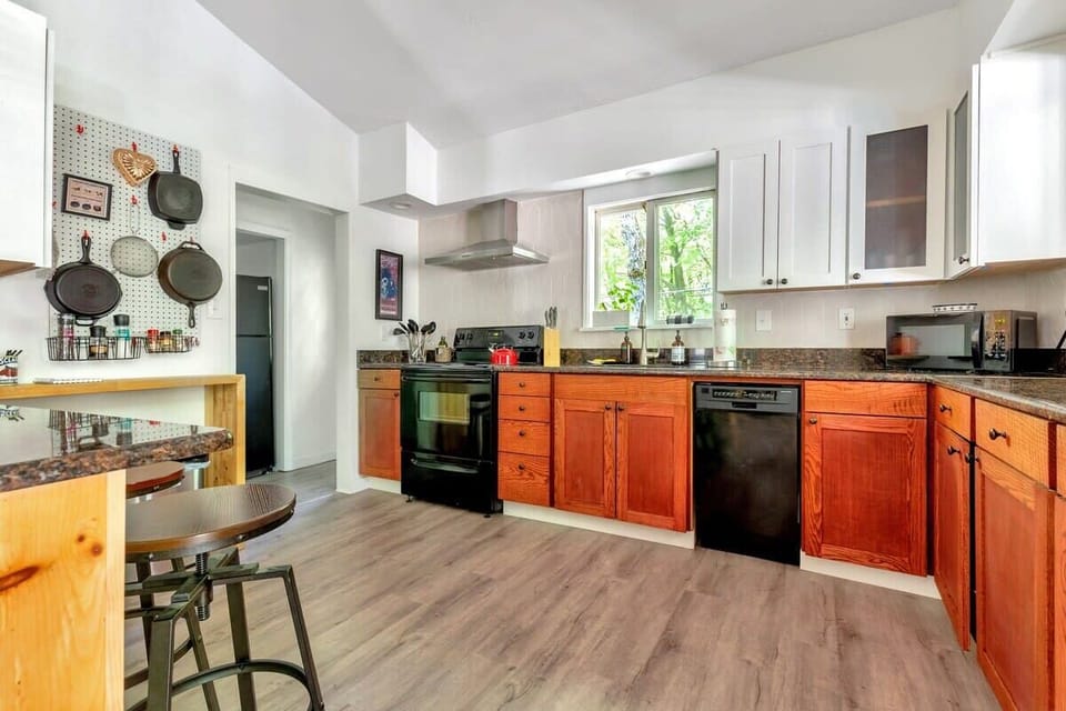 Whipping up meals is easy in the fully stocked kitchen.   