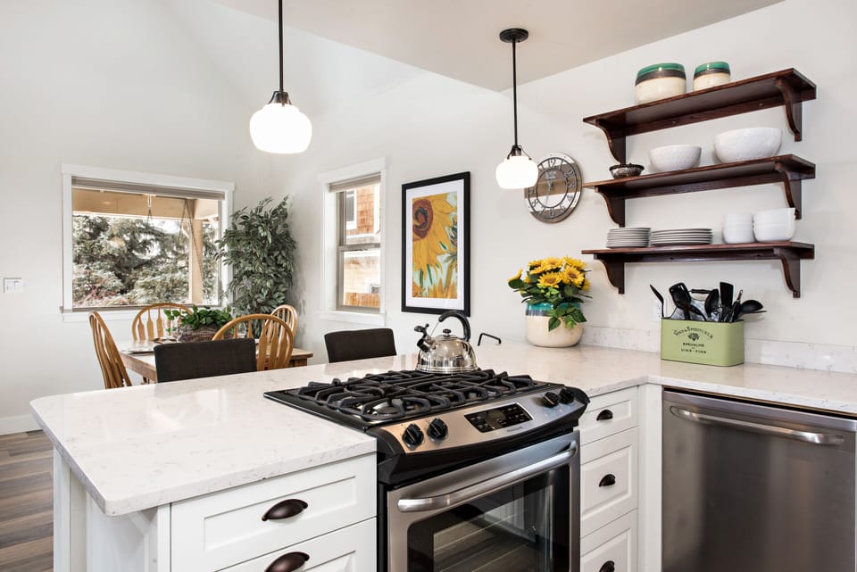 Kitchen into dining area