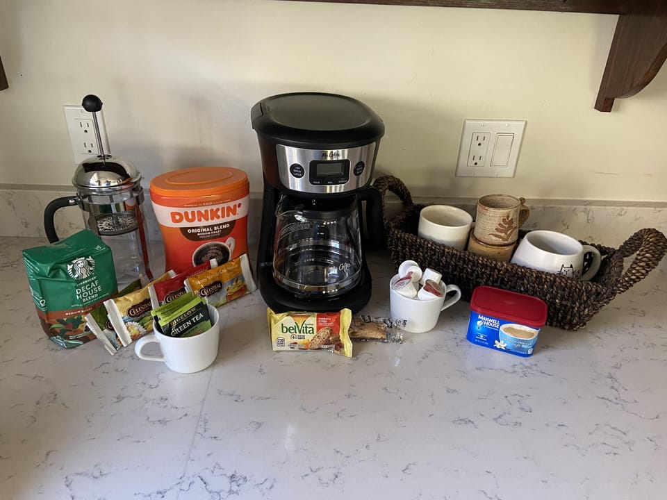 Coffee bar, including decaf coffee and teas
