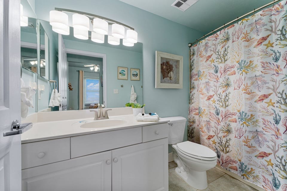Master bath with tub shower combo.