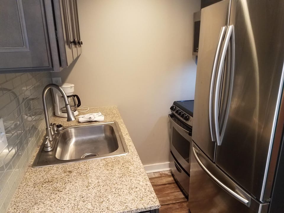 Galley kitchen.