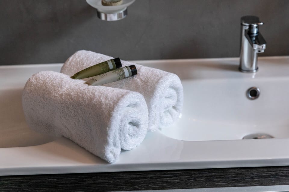 Shower, free toiletries, towels