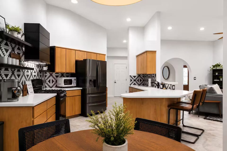 Beautiful kitchen seamlessly connected to the family room.