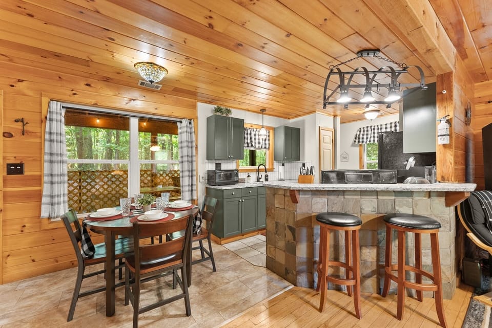 Freshly painted kitchen and modern backsplash.