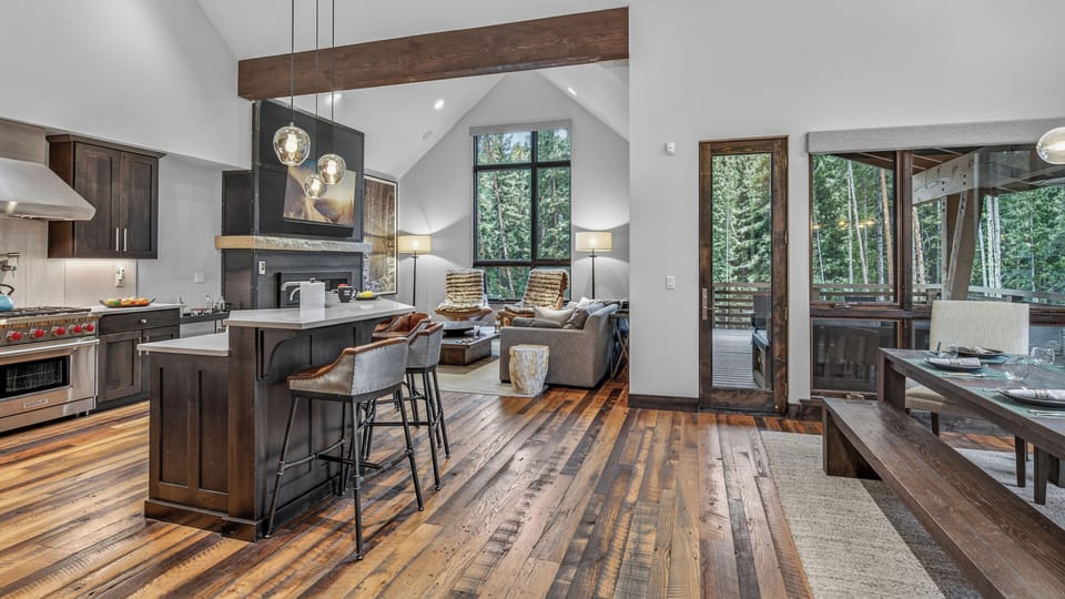 Great Room, Main Level - Open layout with seating and fireplace