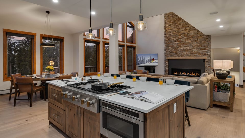 Kitchen with gas range and large island