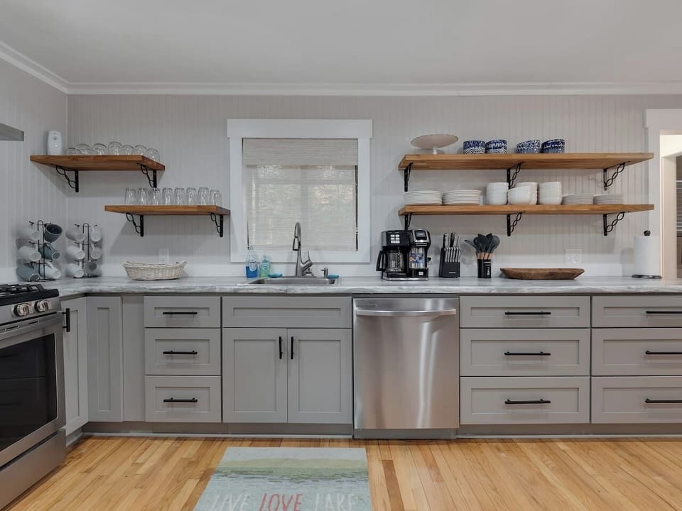 Gas range and oven, double electric oven, microwave, wine storage, icemaker