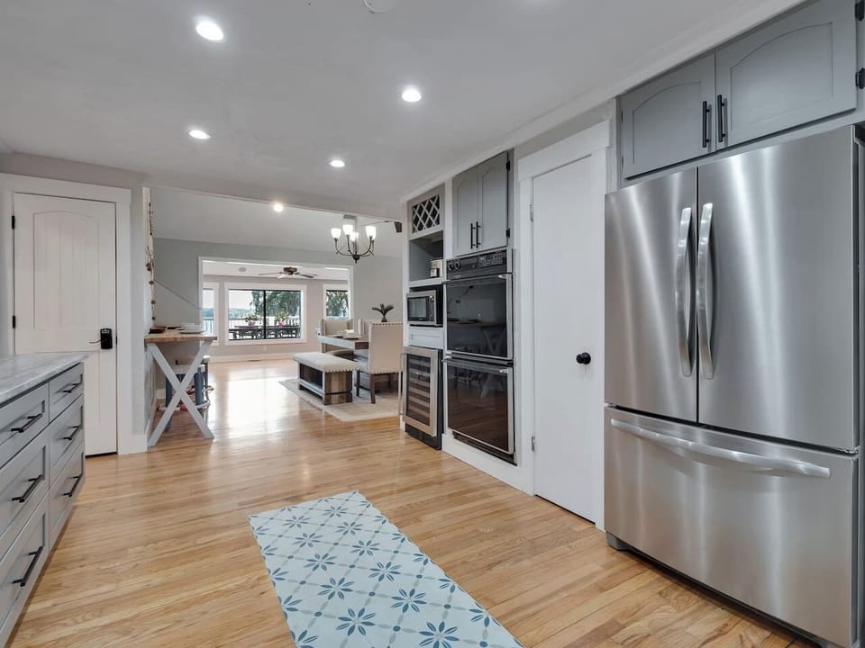 Gas range and oven, double electric oven, microwave, wine storage, icemaker