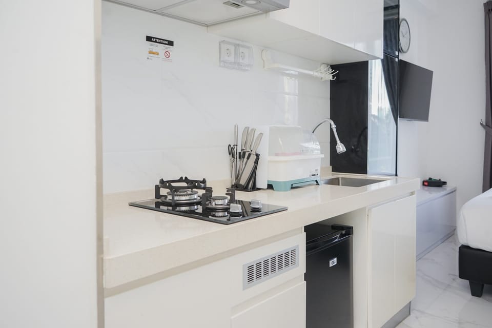 Fridge, stovetop, cookware/dishes/utensils