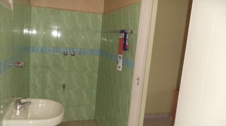 Combined shower/tub, towels