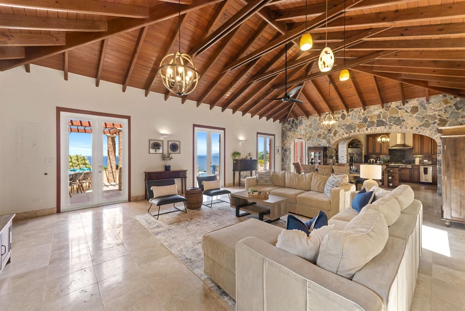 The Great Room opens up to the main terrace, with plenty of views both inside and out. 