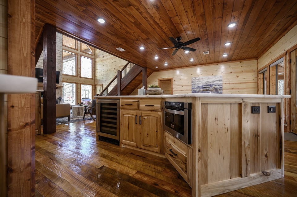 The island has a pull out microwave and cooler as well