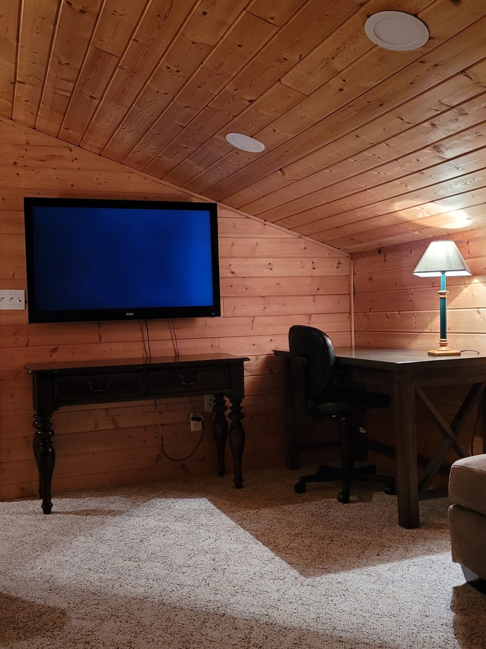desk and TV in loft