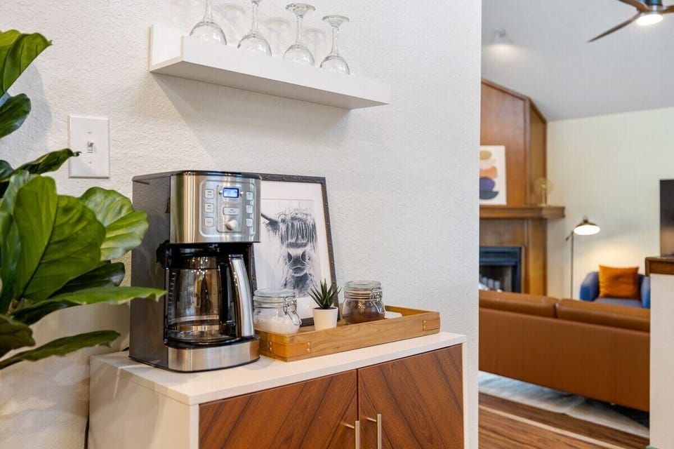 Our coffee station includes ground coffee, sugar and tea. 