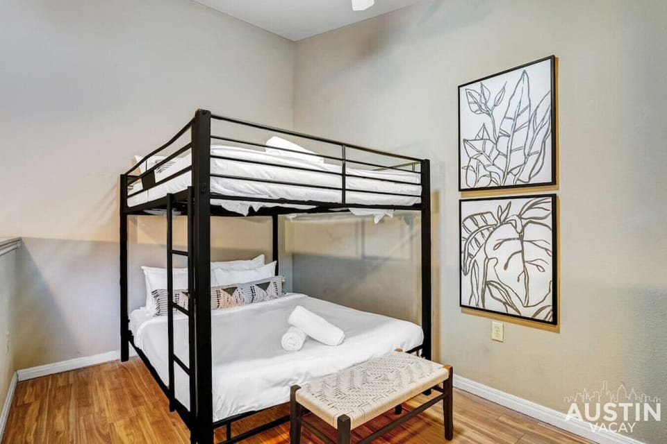 Queen bunk bed with custom hotel quality linens