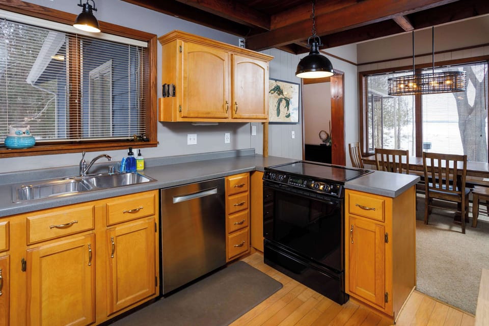 Kitchen opens up to dining area