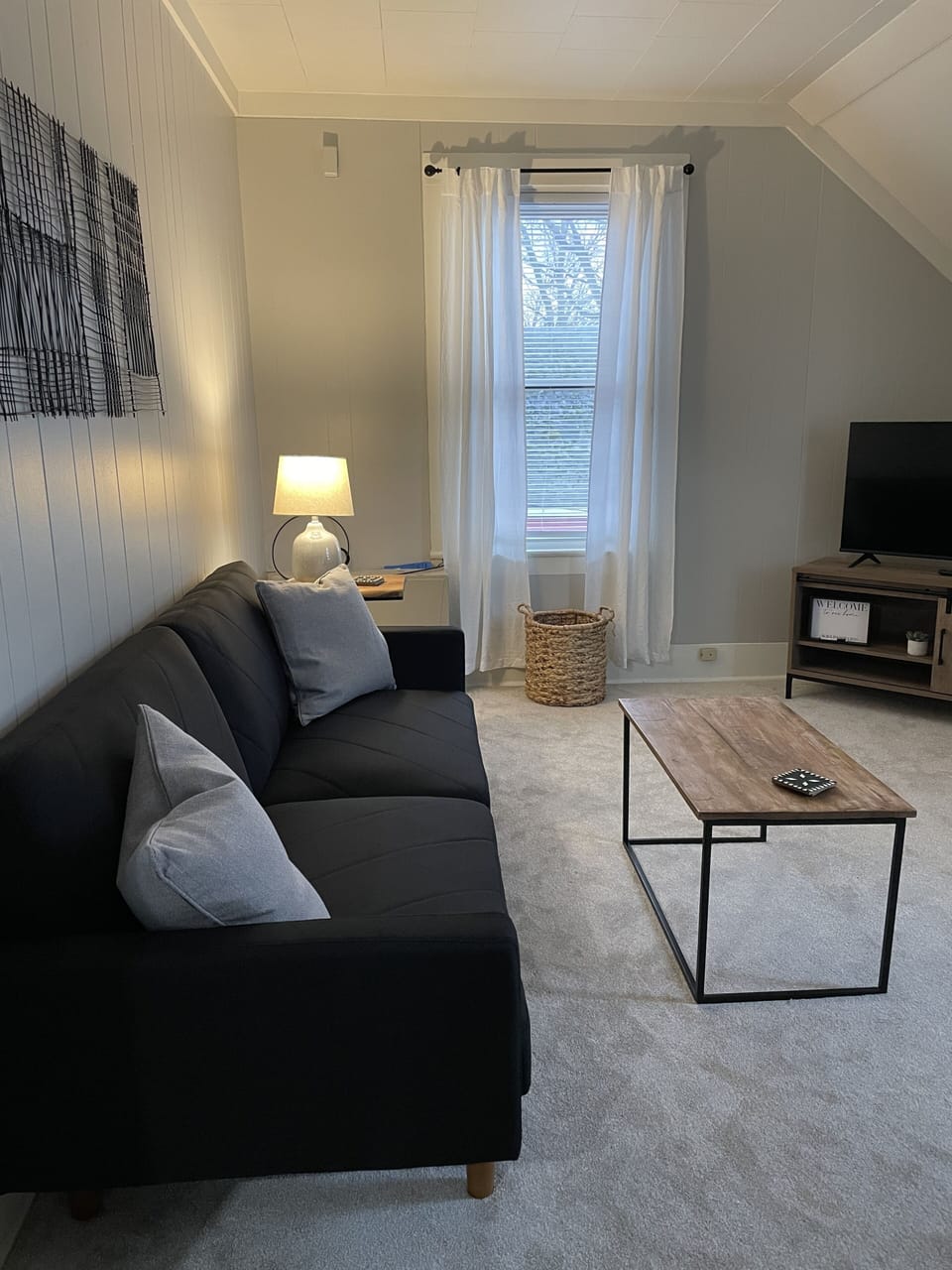 Cozy living room with futon style couch