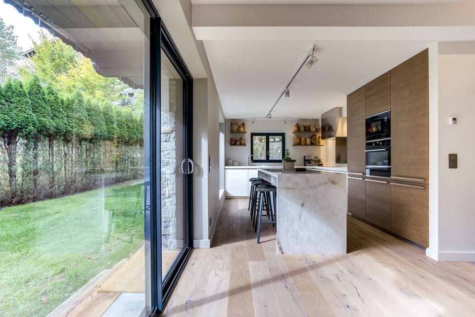 Large glass sliding doors to garden  