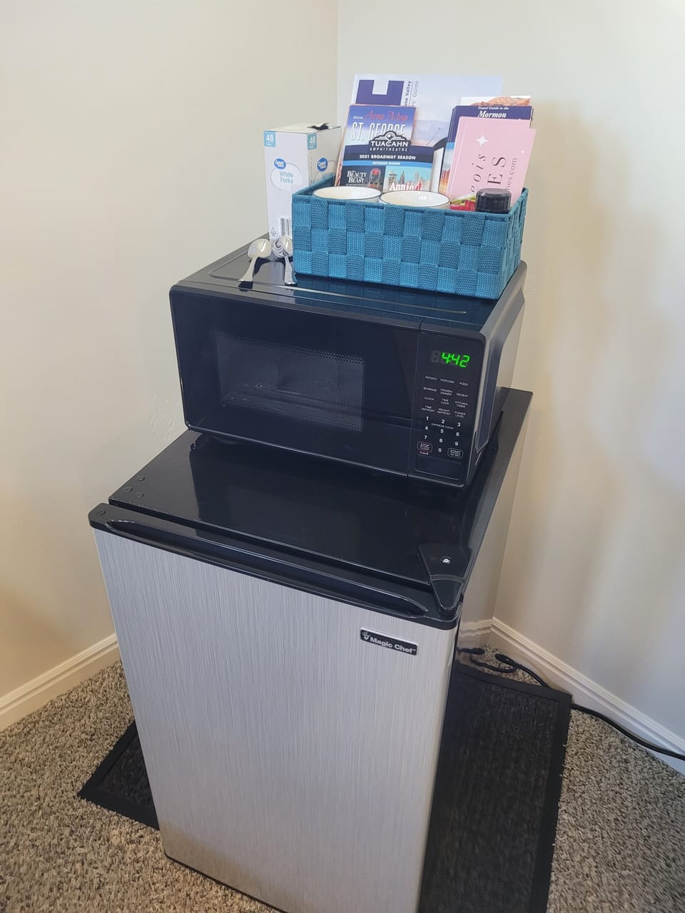refrigerator and microwave for guests