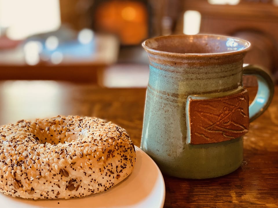Enjoy your breakfast by the glow of a wood burning stove.