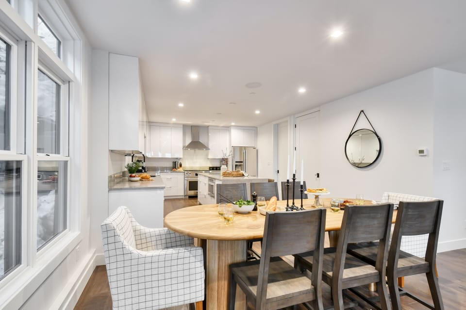 Indoor dining area seats 8.