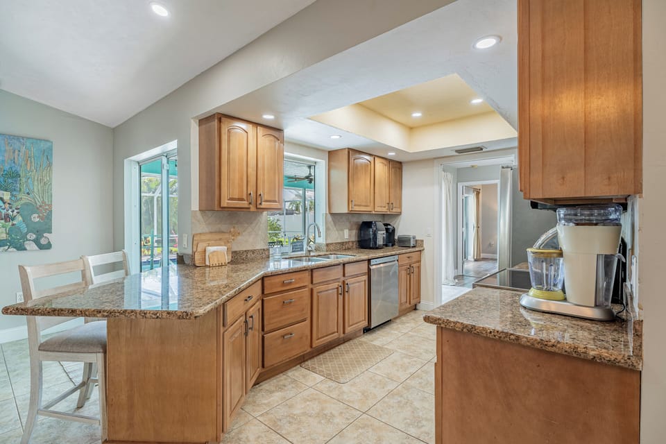 Kitchen is fully stocked with dinner and cookware, cups, utensils...you name it!
