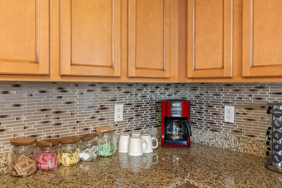 Granite Counters top with Coffee station (regular drip coffee pot & Keurig).