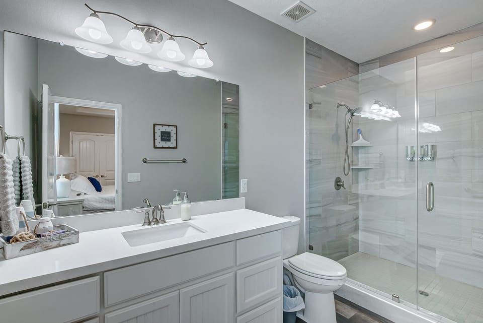 Master bathroom with luxurious walk-in shower.