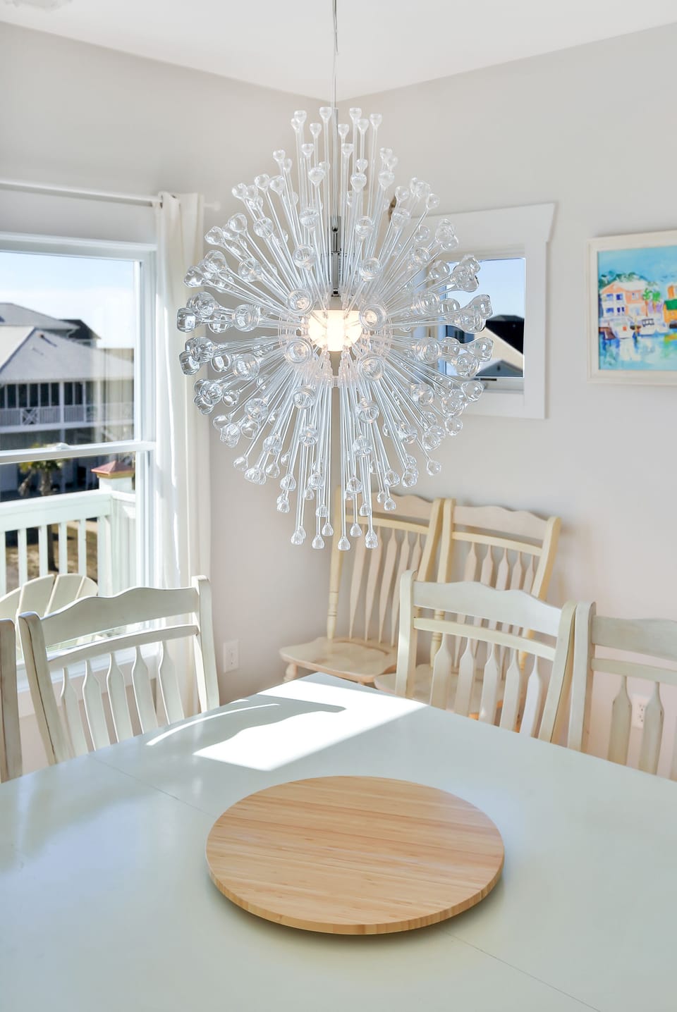 Indoor dining area, seating 8, but table can be expanded to seat 10.