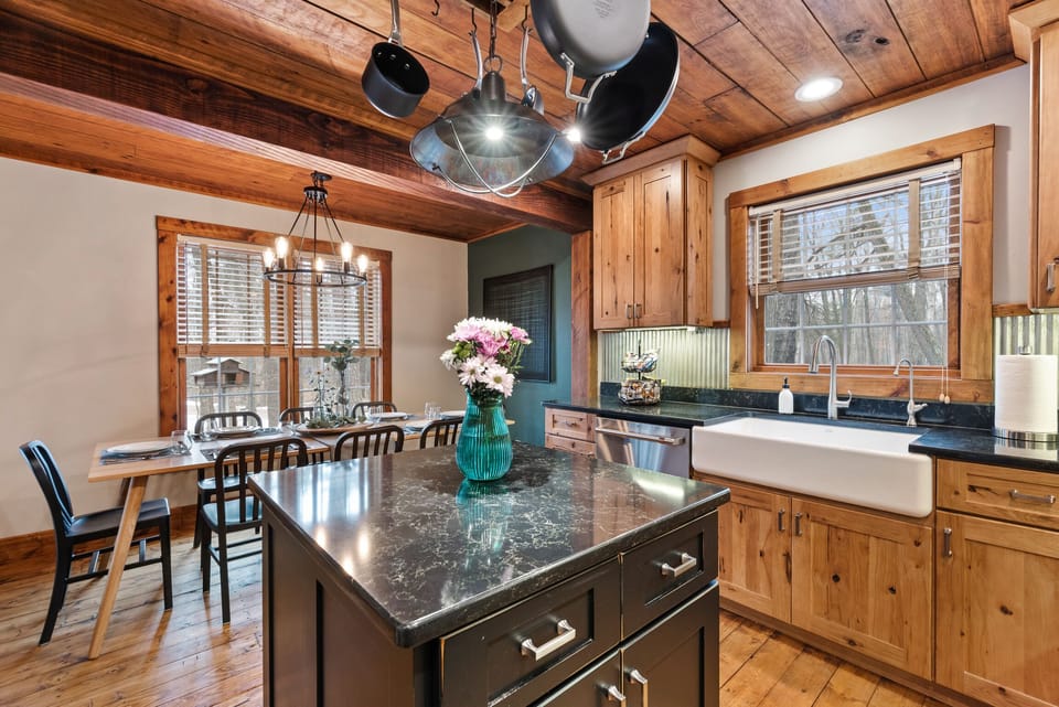 Fully stocked kitchen setup, ready for group meals and easy entertaining.