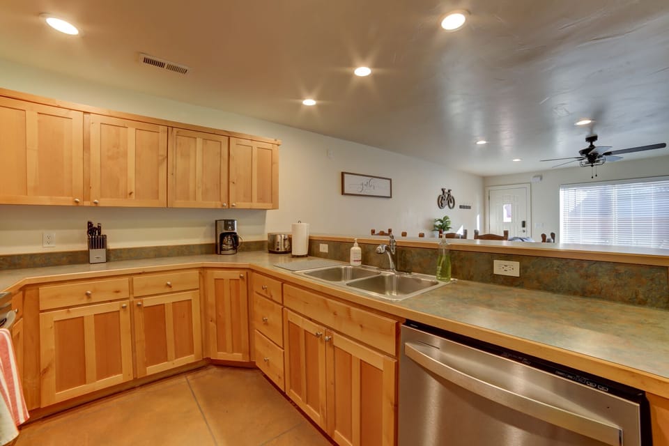 Fully stocked kitchen.