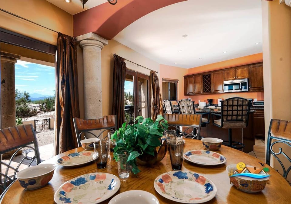 Gather everyone around the table. This dining area at Casa Campbell vacation rental inside El Dorado Ranch in San Felipe BC Mexico gives you a dedicated space for meals and games.