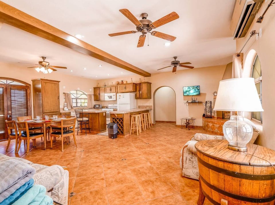See the full living room layout at Casa Frazier in El Dorado Ranch San Felipe — open space perfect for group gatherings.