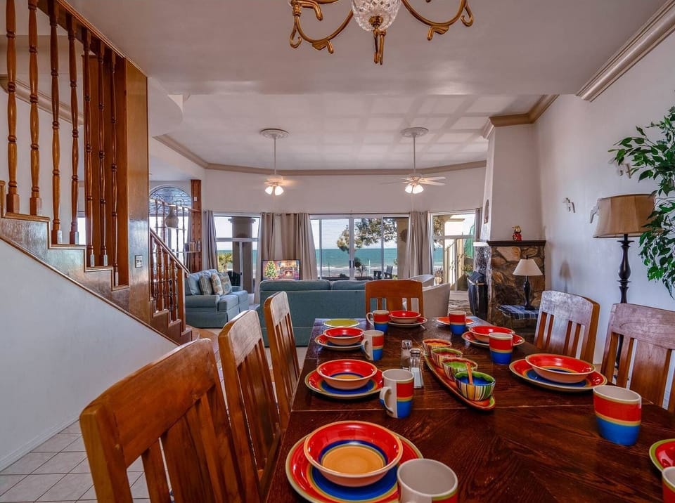 Gather around the dining table at this San Felipe BC Mexico beach house — plenty of seating for family meals and game nights.